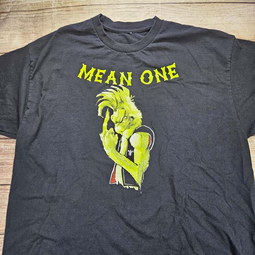 Grinch MEAN ONE T-Shirt Men’s Black L Crew Neck Graphic Tee Cotton